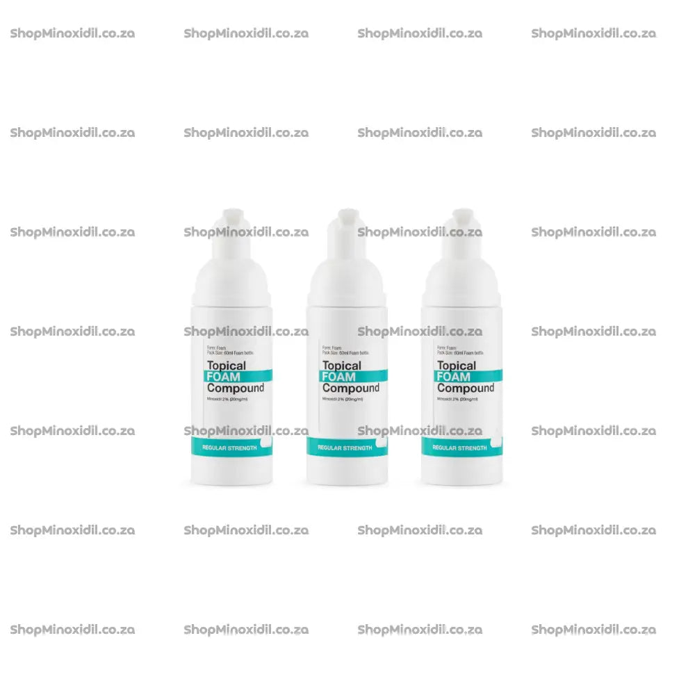 Three bottles of Topical Foam Compound on a white background